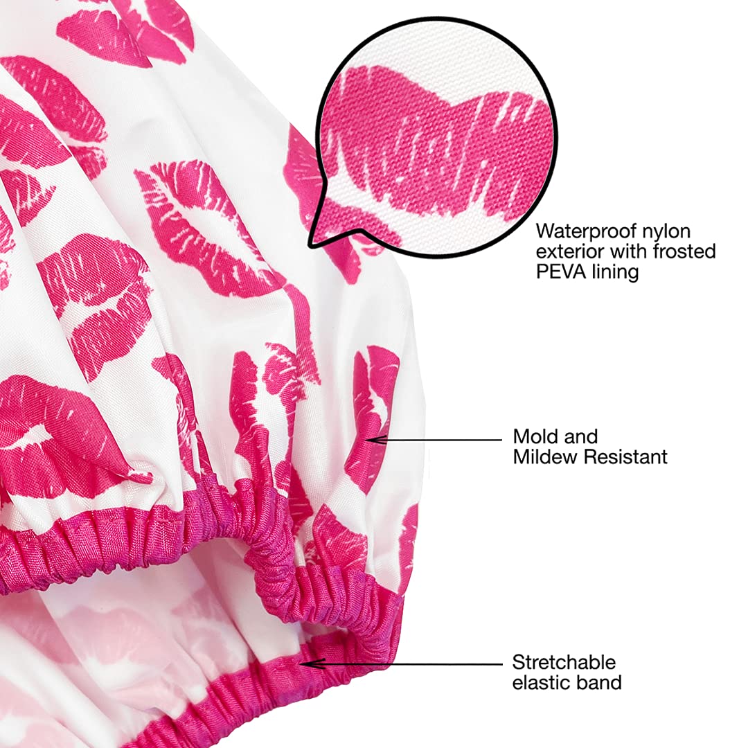 Reusable Shower Cap & Bath Cap & Lined, Oversized Waterproof Shower Caps Large Designed for all Hair Lengths with PEVA Lining & Elastic Band Stretch Hem Hair Hat - Fashionista Deco Dots