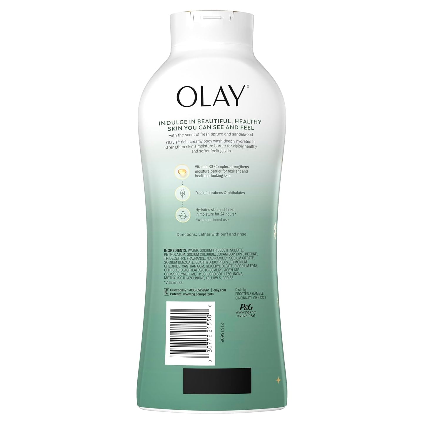 Olay Body Wash for Women - Hydrating Plant-Based Cleanser with B3 Complex | Fireside Fir & Sandalwood Scent, 22 fl oz