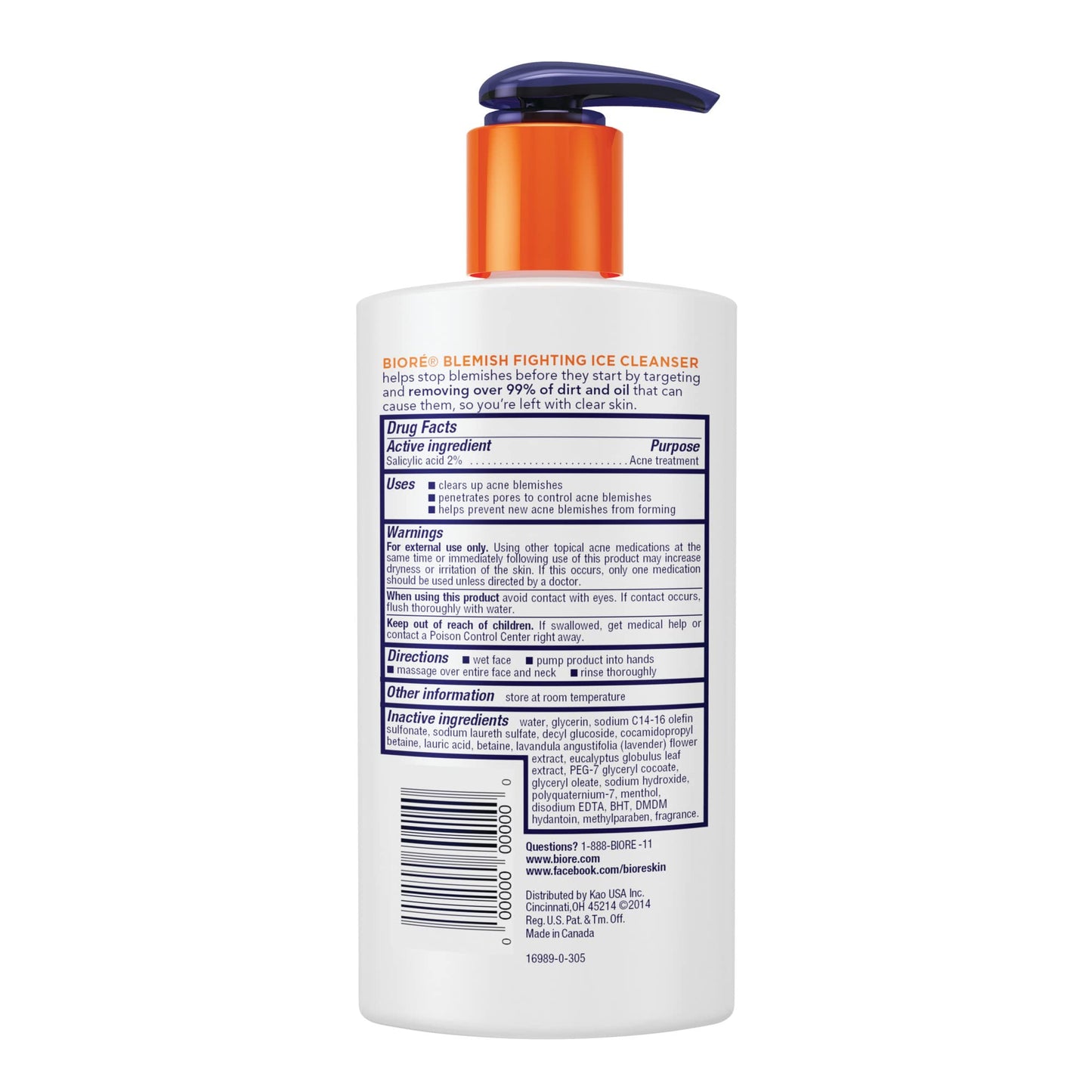 Biore Blemish Fighting Ice Cleanser Face Wash with Salicylic Acid, Clears and Helps Prevent Acne Breakouts, Cools & Refreshes Skin, Oil Free, 6.77 Oz