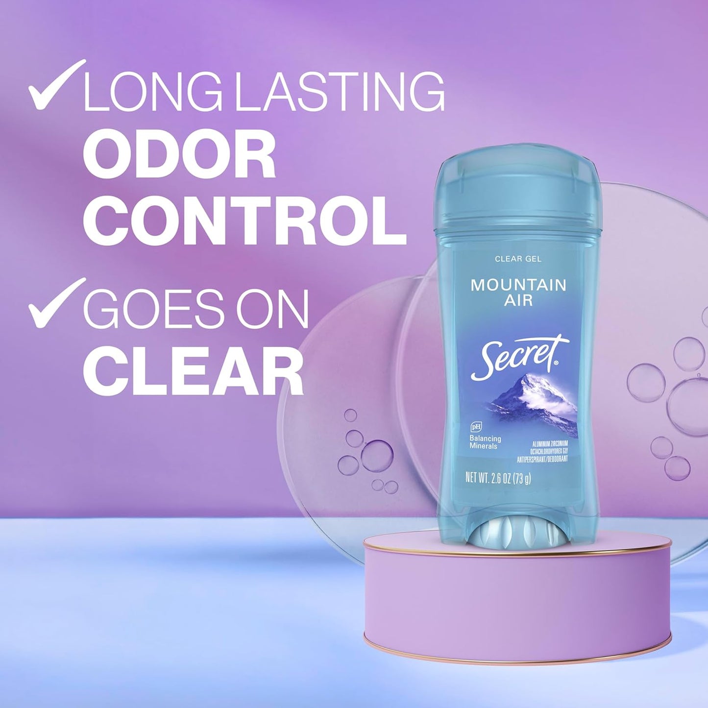 Secret Fresh Antiperspirant Deodorant for Women, 72hr Breathable Sweat & Odor Protection, Instant Freshness & Gentle, PH Balancing Minerals, Clear Gel, Mountain Air Scent, 2.6 oz