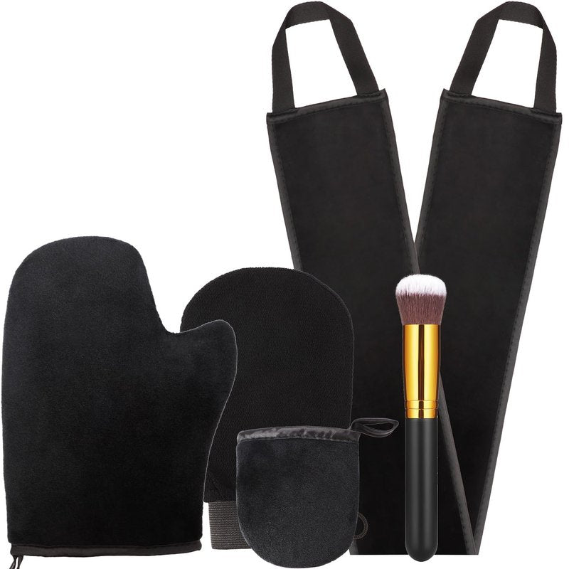 Boao 5 Pieces Self Tanning Mitt Applicator Kit, Includes Tanning Mitt, Exfoliating Glove, Mini Face Glove, Back Lotion Applicator, and Large Brush Makeup