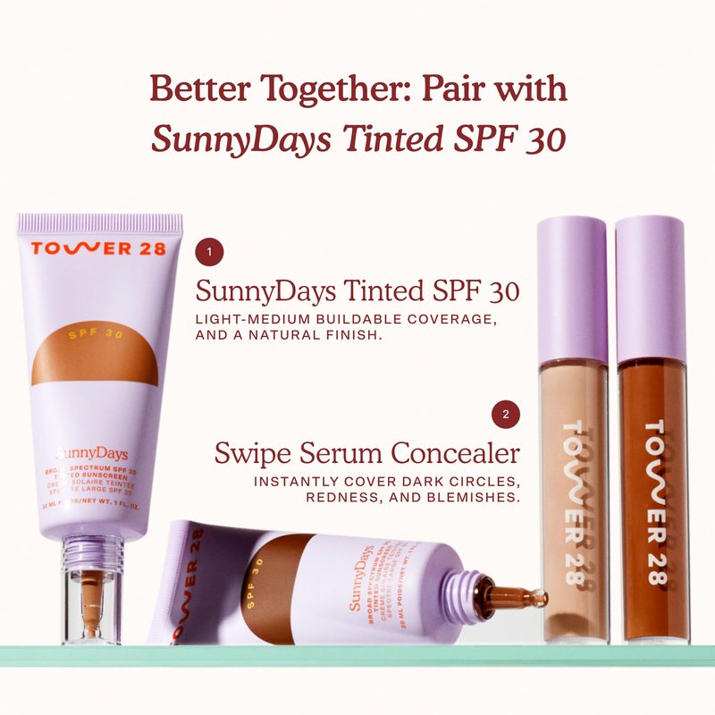 Tower 28 Swipe Serum Concealer - Hydrating Medium-Full Coverage Concealer + Under Eye Brightener - Skin Care Infused Makeup with Hyaluronic Acid + Soothing Centella - 4.0 Light/Medium Cool (0.22 oz)