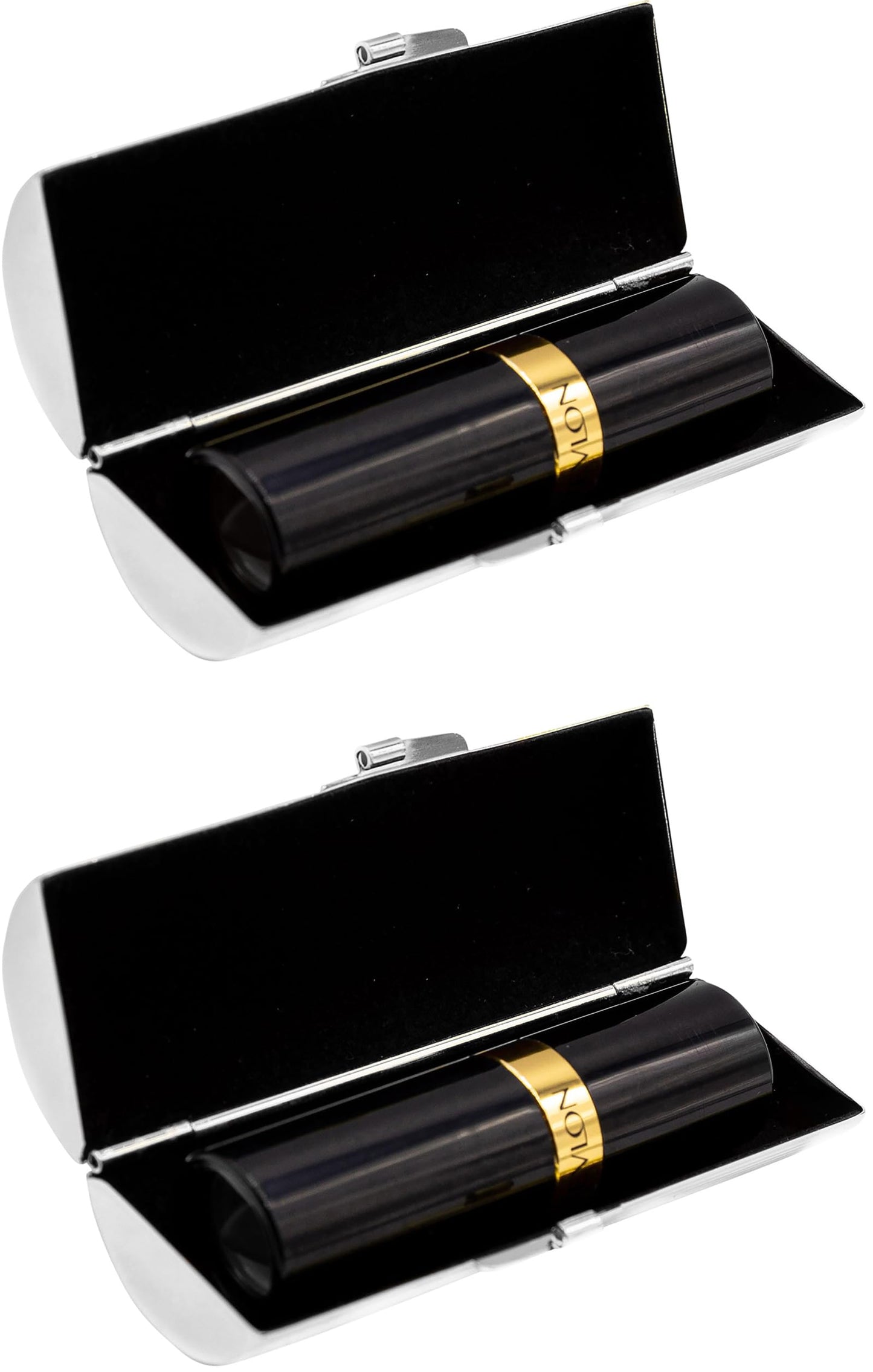 Stephanie Imports Set of 2 Capsule Shaped Lipstick Cases (Silver Ridges)