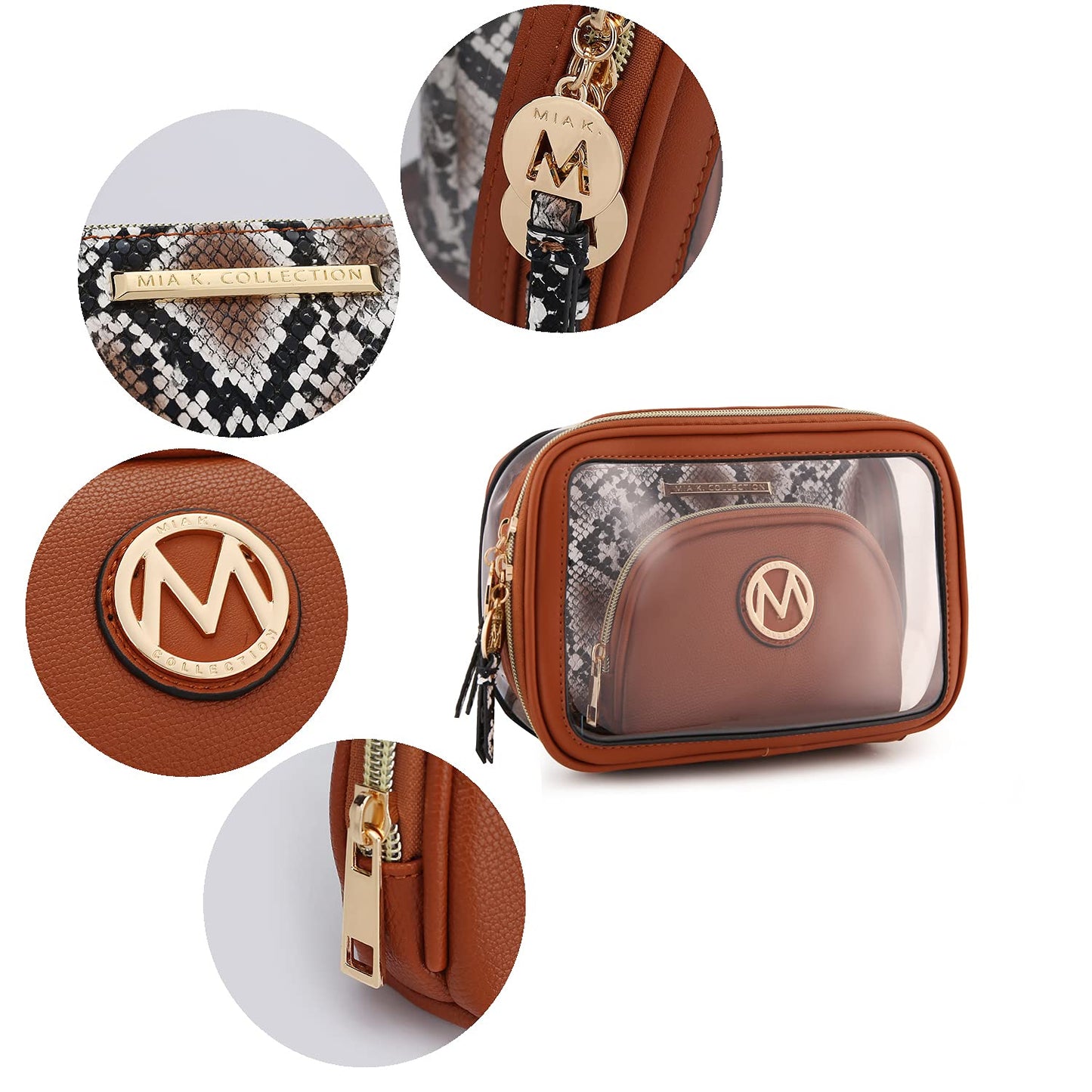 MKF Collection 3PCS Stylish Cosmetic Bag Portable Makeup Travel Organizer Case With 7 Makeup Brushes by Mia K