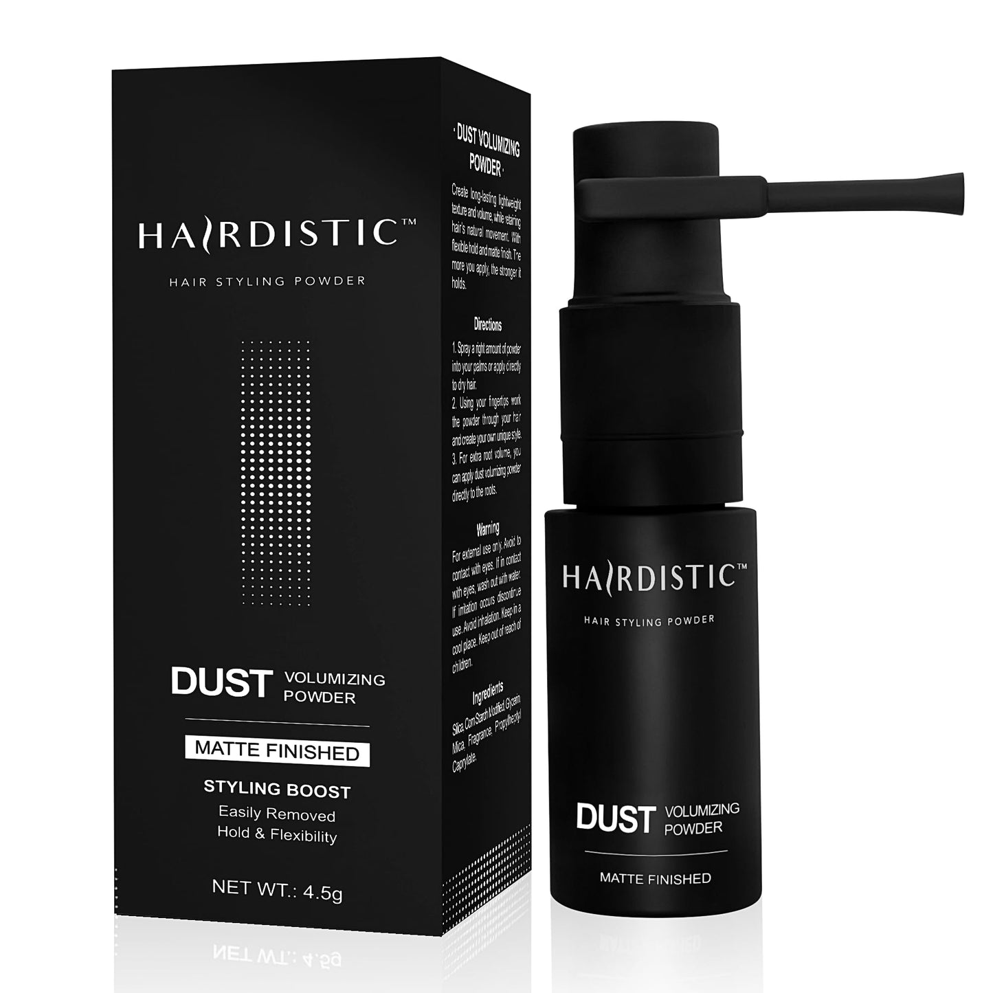 HAIRDISTIC Hair Volumizing Powder for Root Lift - Texturizing Styling Powder, Paraben & Sulfate Free, Matte Finish, Men & Women, All Hair Types, 4.5g