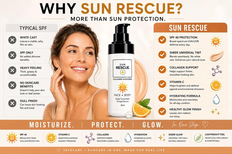 Sun Rescue SPF 40 Tinted Moisturizer -Face & Body, 2-Pack | Collagen + Vitamin C Broad Spectrum UVA/UVB Protection | Hydrating Sheer Tint for Healthy, Radiant Skin | 2 x 80ml