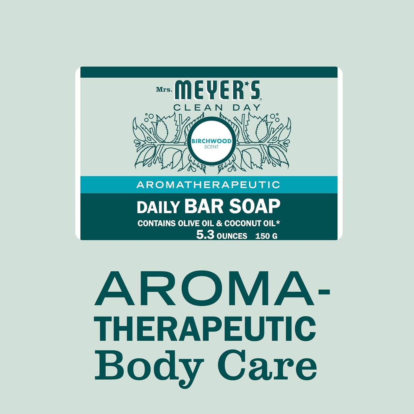 MRS. MEYER'S CLEAN DAY Bar Soap, Use as Body Wash or Hand Soap, Made with Essential Oils, Rain Water, 5.3 oz, 1 Bar