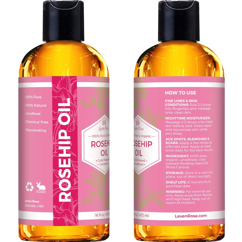 Rosehip Seed Oil for Face - Pure Unrefined Cold Pressed Oil | 16 oz Nighttime Moisturizer for Skin & Hair