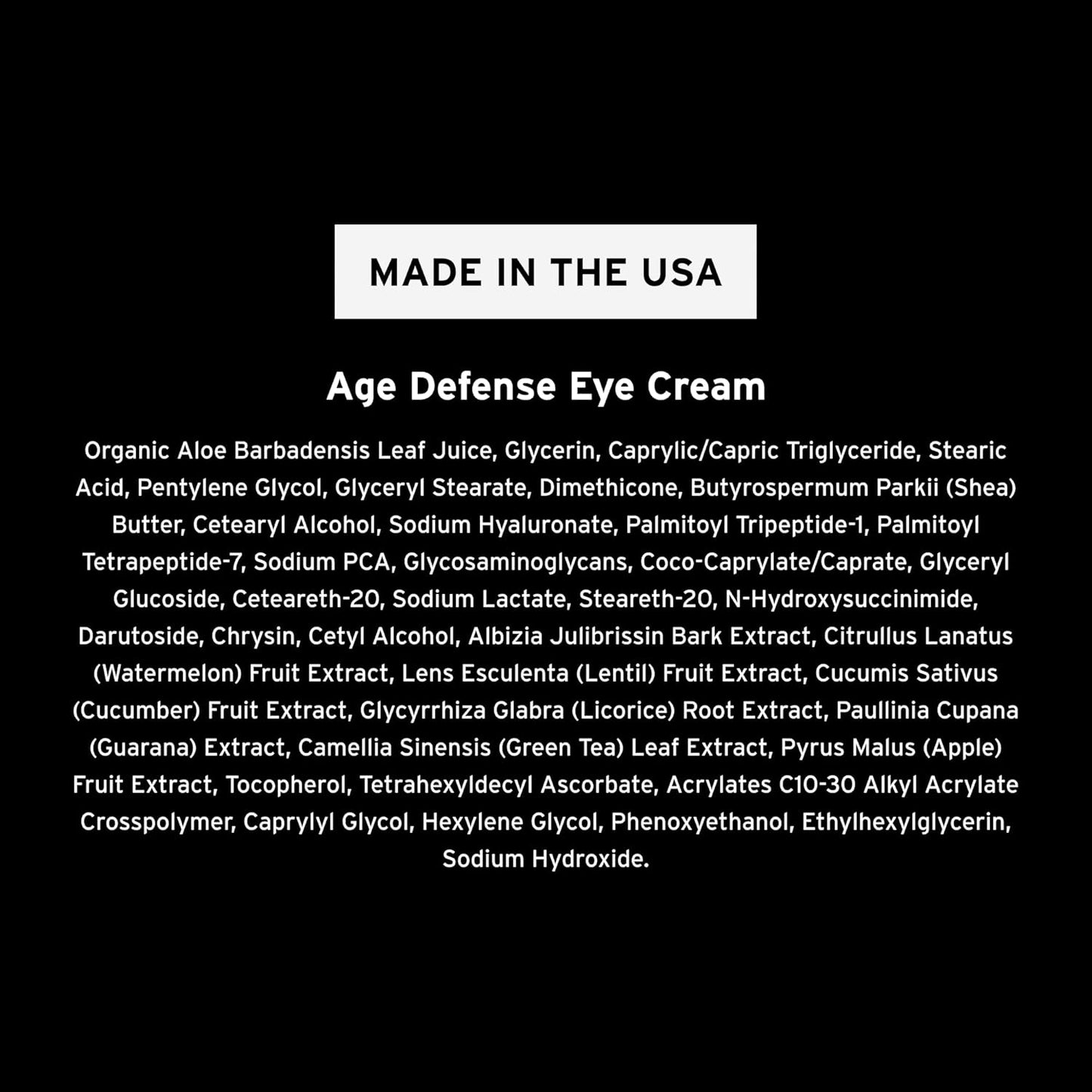 Age Defense Eye Cream with Hyaluronic Acid & Caffeine - Anti-Aging Moisturizer for Dark Circles & Puffiness | 0.5 oz