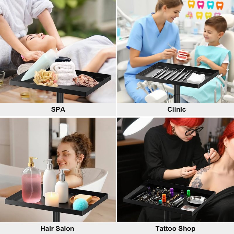 Salon Tray Cart Premium Metal Tattoo Tray Rolling Trolley Adjustable Height Storage Utility Cart for Clinic Spa Rolling Tray