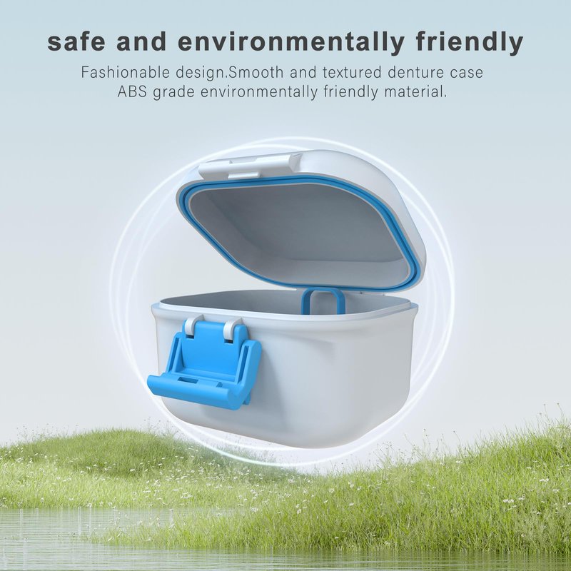 BVN Denture Bath Case, Leak-Proof Retainer Cleaning Case with Rinsing Basket, Portable Mouth Guard Container for Soaking & Storage, Travel False Teeth Box