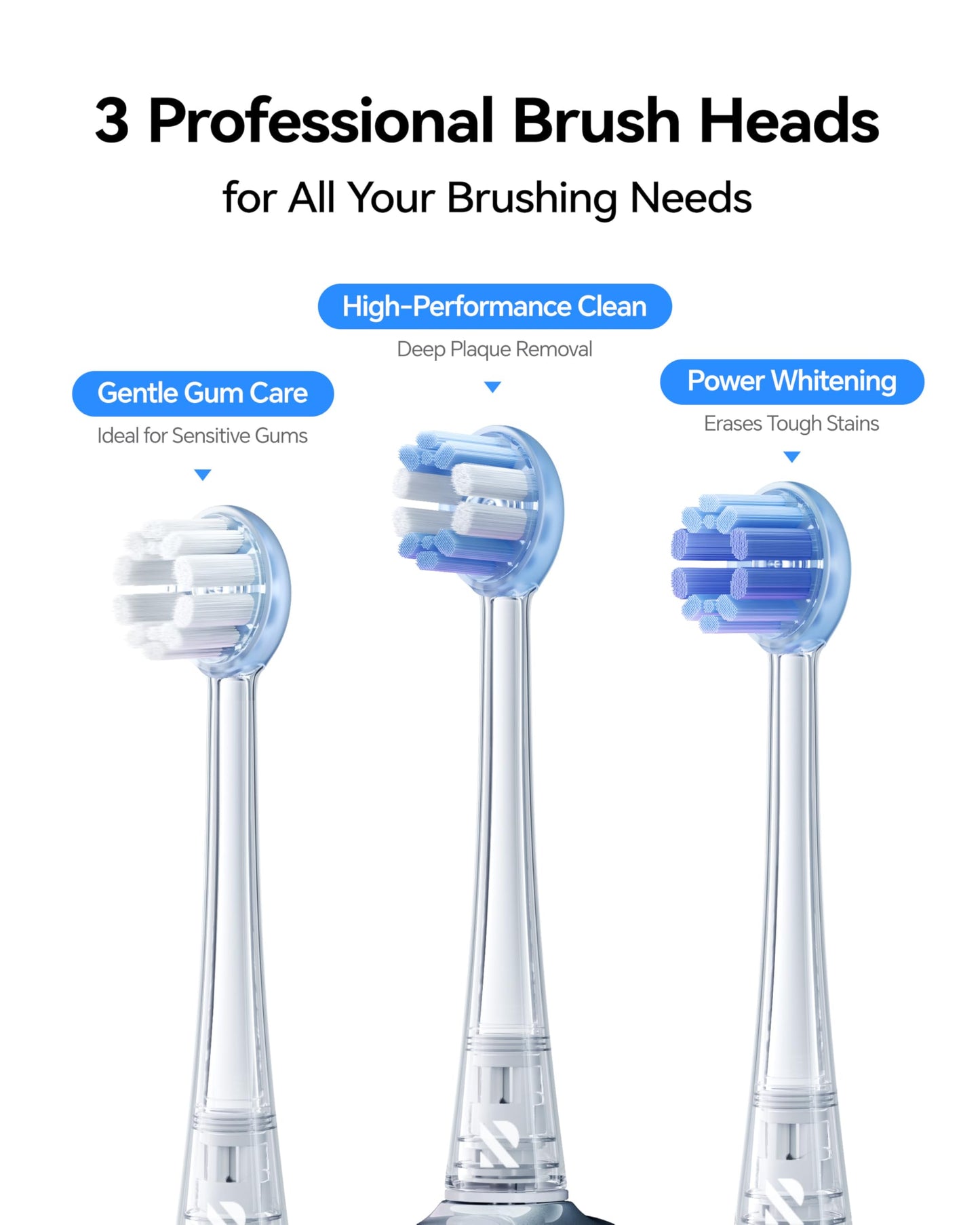 RANVOO AirJet X5 Original Replacement Head, Upgraded Jet Clean, 100% Plaque Removal, Conada Certified, White for Adult Protect Gum Orthodontic Teeth, Set of 3 Mixed Brush Heads
