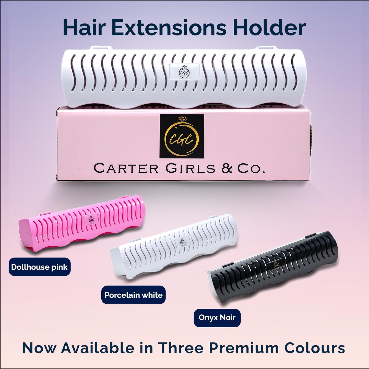 Carter Girls & CO. Hair Extension Holder 4 Mounting Options & Tools | Fully Equipped Hair Extension Hanger with Holds Clip-ins, Tape-Ins, Wefts for Washing, Styling, Storage & Travel (White)