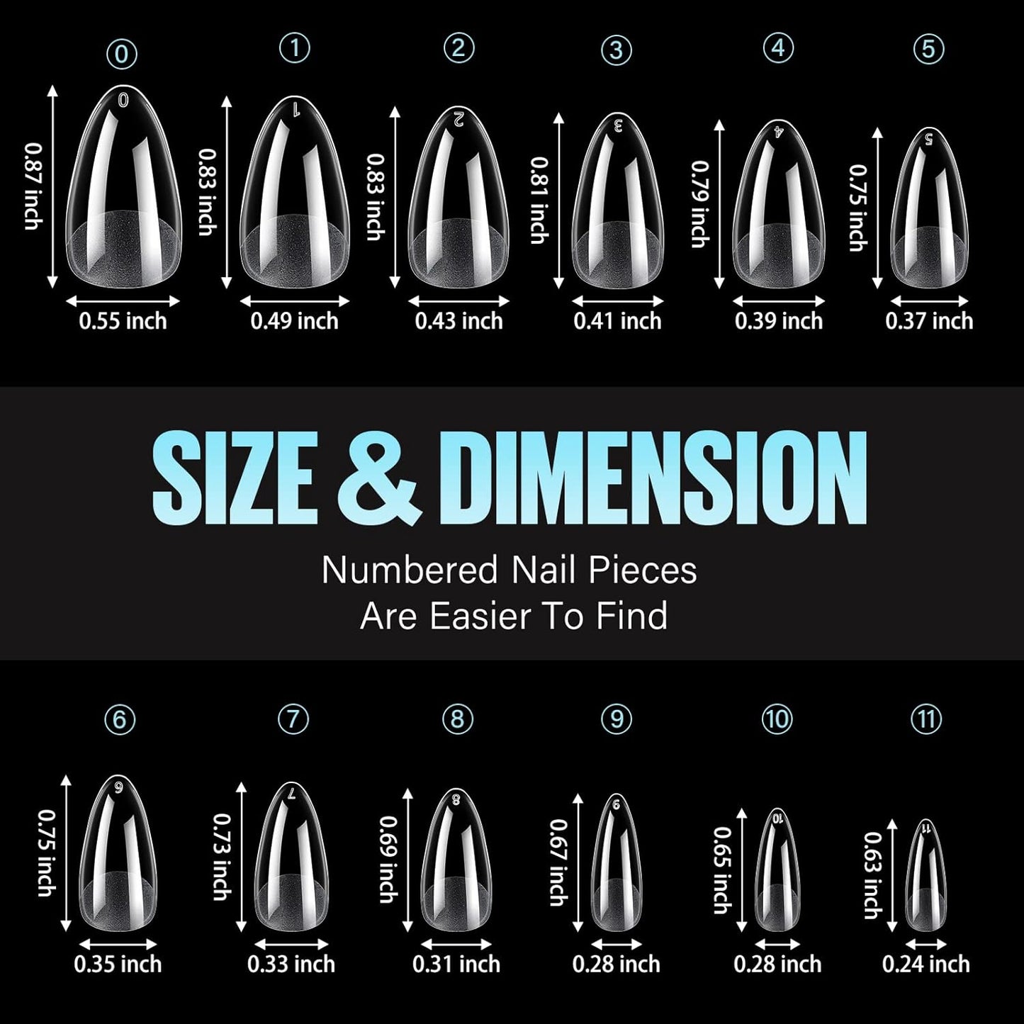 TOMICCA Short Nail Tips Extra Short Square Nail Tips, 192Pcs Fake Nails 12 Sizes Acrylic Clear Nails for Beginner and Professional DIY Gel Nails Salon
