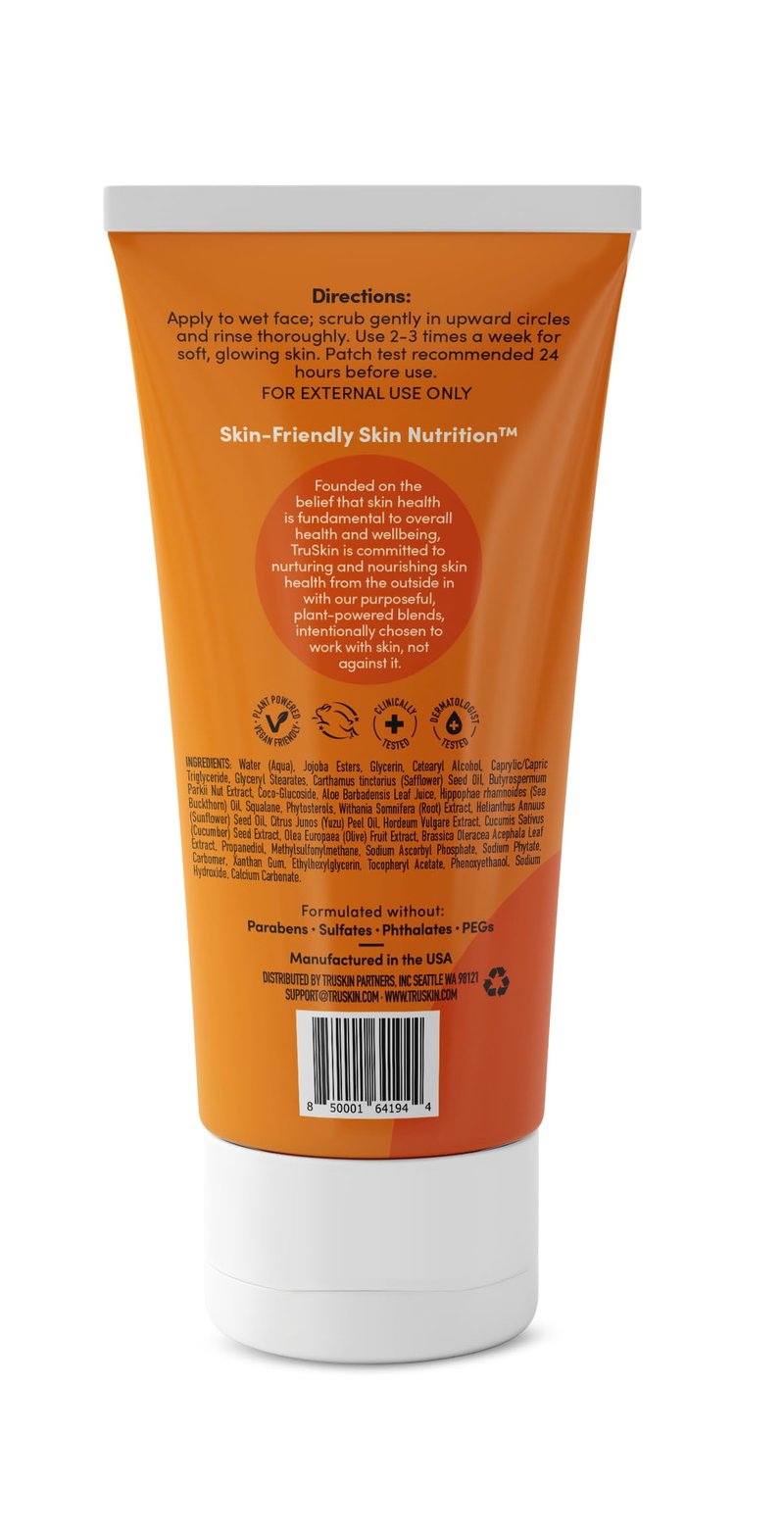 TruSkin Vitamin C Face Scrub & Face Exfoliator - Brightening Facial Scrub with Bora Bora White Sand & Yuzu Lemon - Smooths Texture and Reveals Softer-Looking Skin, 4 fl oz