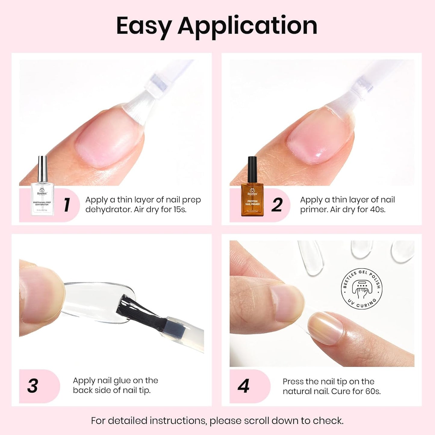 beetles Gel Polish Gel No Wipe Base Coat,15ml for Gel Nail Polish Soak Off LED Nail Lamp Gel Base Coat Upgraded Formula Long-Lasting DIY Home and Nail Salon