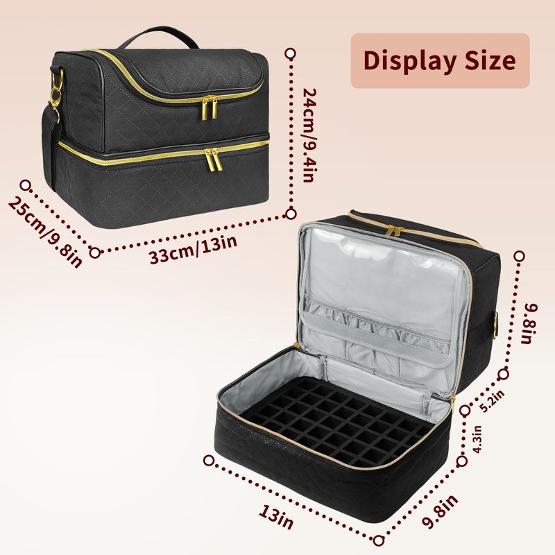 Boczif Nail Polish Carrying Case, Double-Layer Nail Polish Storage Bag- Fits Nail Dryer Lamp and 60 Bottles(15ml/0.5 fl.oz), Nail Polish Organizer bag with Dividers for Manicure Set