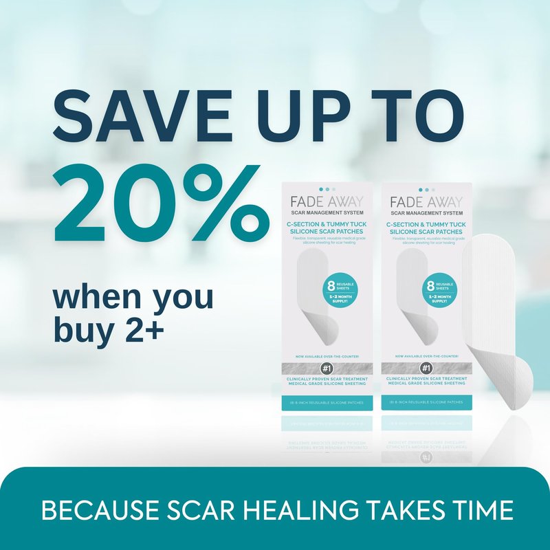 Fade Away Scars Silicone Scar Sheets for C-Section & Tummy Tuck – Reusable Medical Grade Silicone Scar Tape for Surgical Scars – Soft Scar Strips with Storage Pouch – Fade Away Silicone Scar Sheets