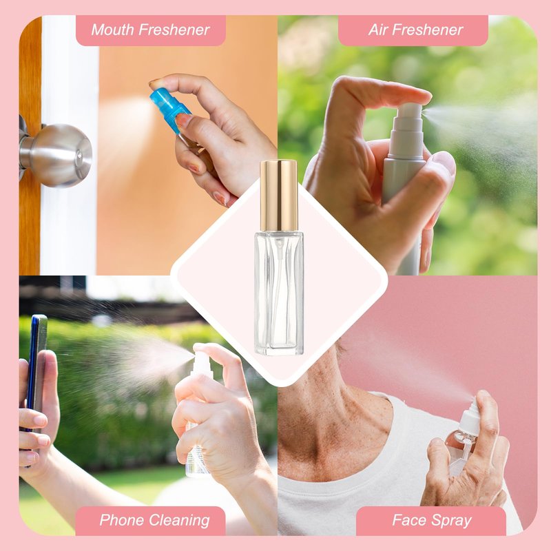 uxcell 8ml Glass Mini Perfume Bottles, 20Pcs Fine Mist Bottle Refillable Empty Mini Spray Bottles with Aluminized Nozzle for Perfume, Travel Liquid, Essential Oil(Clear/Gold)