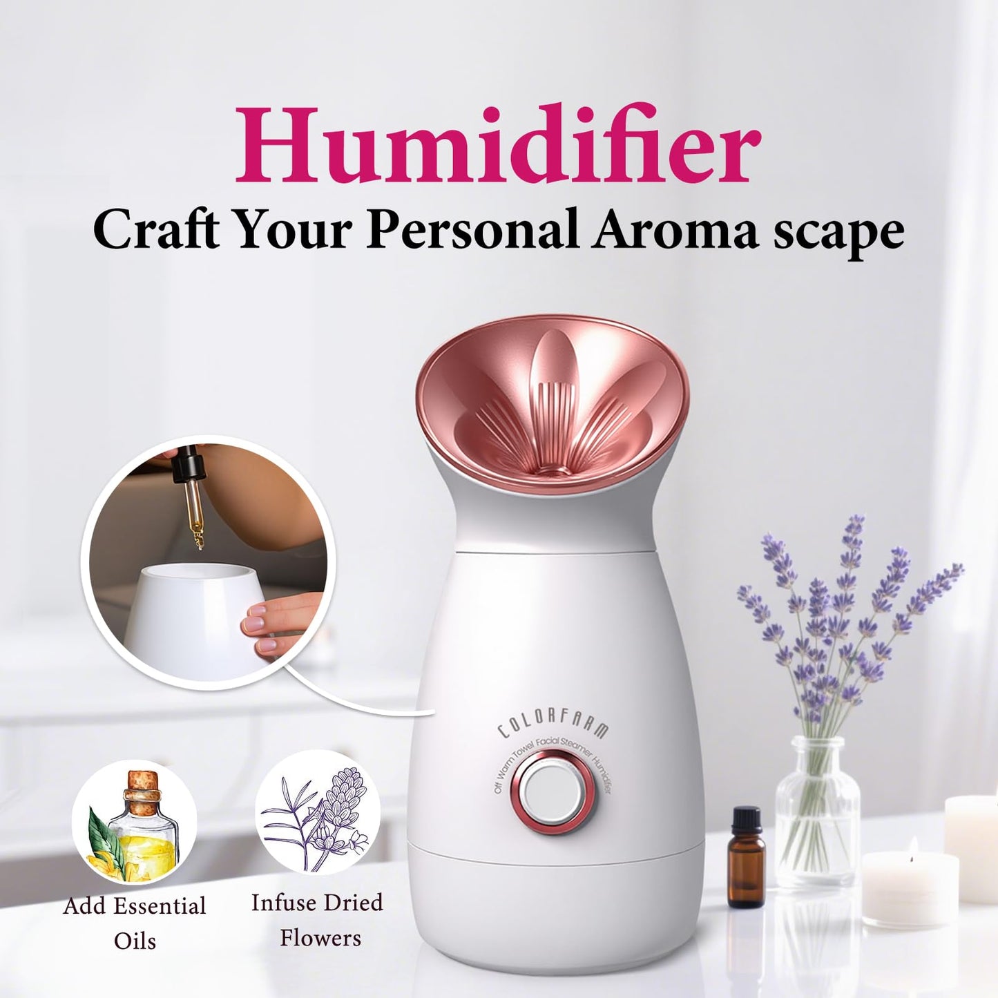 Colorfarm Facial Steamer Nano Ionic: Large Face Steamer Deep Cleaning Unclogs Pores - Humidifier Hot Mist Home Sauna Spa for Women Men Sinuses Moisturizing (3-in-1)