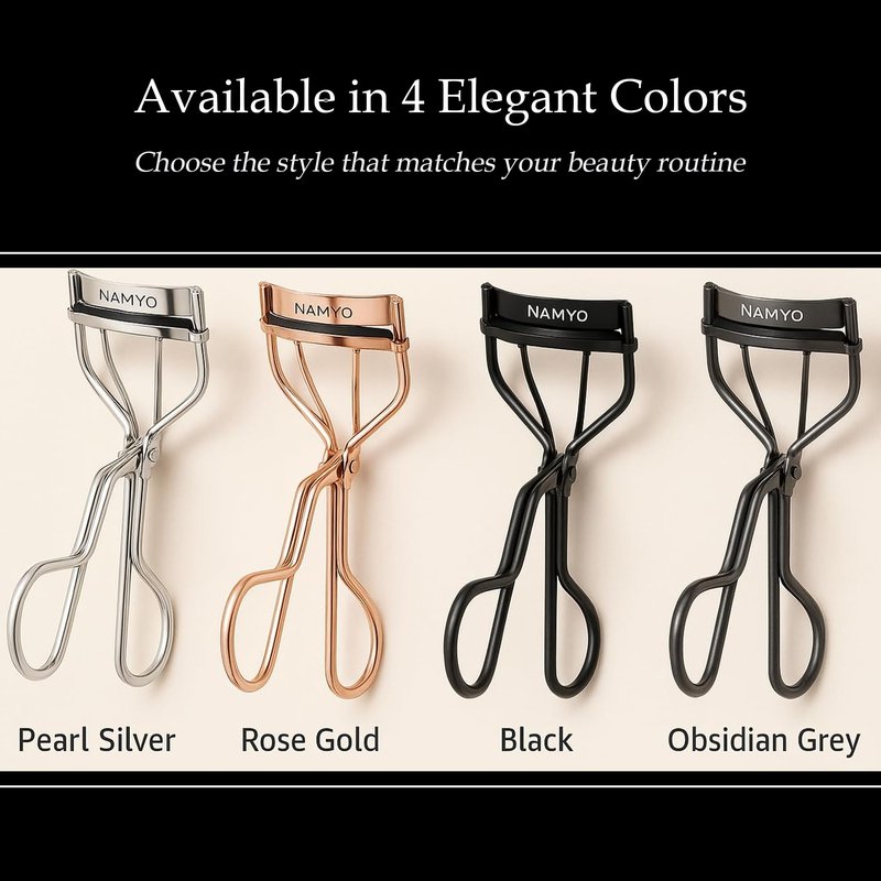 NAMYO Eyelash Curler – Precision Lash Curler for Almond, Hooded and Deep-Set Eyes with Ergonomic Handle and 10 Silicone Refill Pads – Compact Travel Size - Pearl Silver