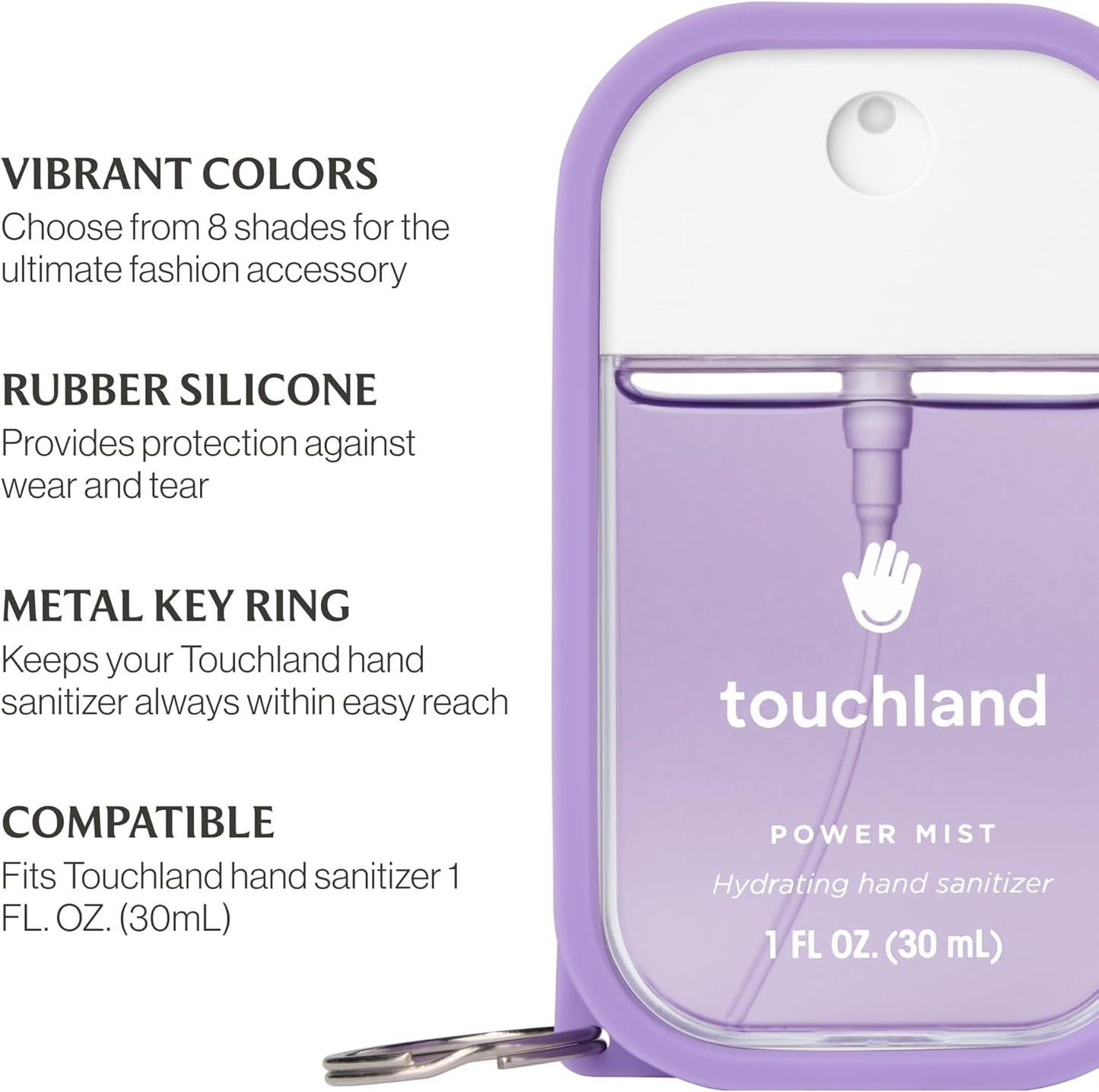 Touchland Hand Sanitizer Mist Case 1FL. OZ., Protective and Stylish Hand Sanitizer Spray Accessory, Silicone Case with Keyring, Icy White