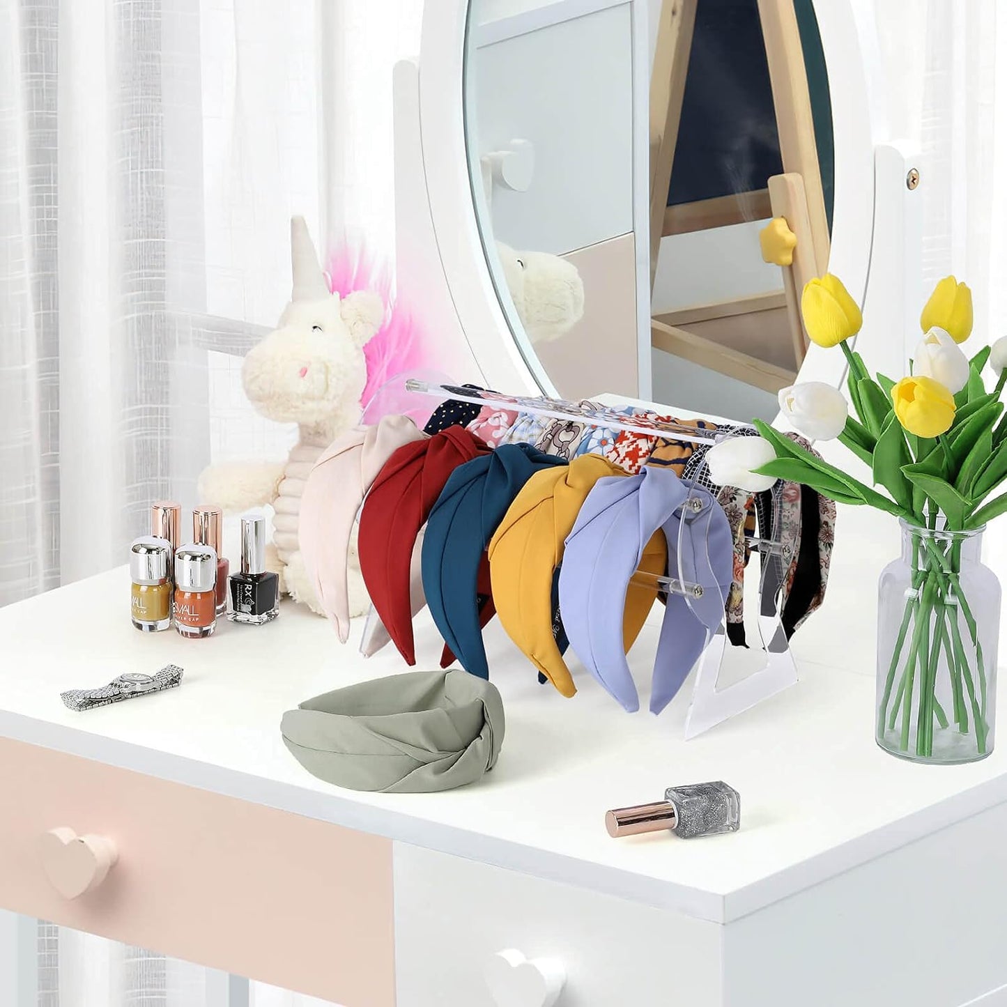 Headband Holder, Clear Headband Organizer, Acrylic Hair Hoop Display Stand, Hairband Rack Holder, Headband Storage Holder for Women and Girls
