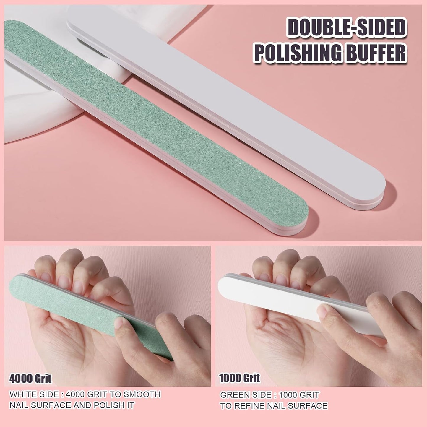 FANDAMEI Nail Files and Buffers, 20PCS Nail File Kit. Rectangular Nail Buffer Block & 100/180 Grit 7 Way Nail File & Polishing Buffer. Nail Prep Kit. Professional Manicure Nail Tools