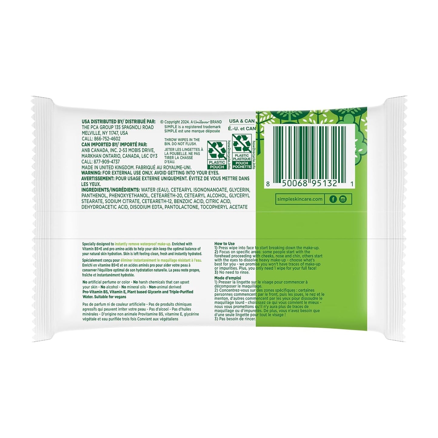 Micellar Makeup Remover Wipes - Gentle Face Wipes for Waterproof Makeup - Enriched with Vitamin B5 & E - 6 Pack