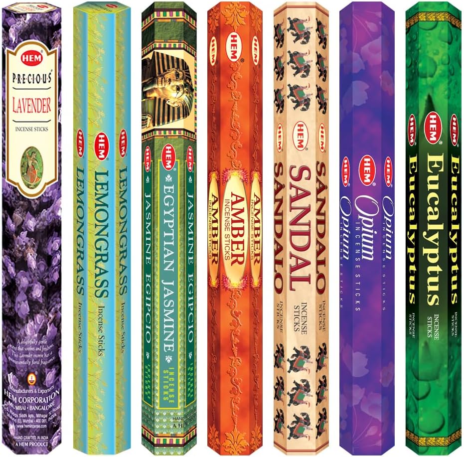 HEM Assorted Hexa Incense Sticks – Pack of 6 Fragrance Sticks (Each Tube Contains 20 Sticks) – Long-Lasting Aromatherapy for Meditation, Relaxation, Yoga, and Home Fragrance