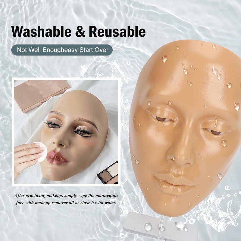 CHADWICK 5D Makeup Practice Face Board, Silicone Mannequin, Reusable Beginner Eye Practice for Makeup Artists, Girl's Gift or Professionals (Golden Wheat)