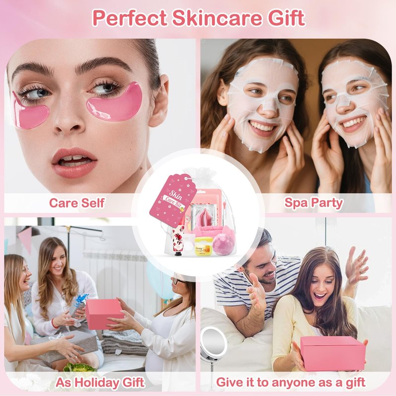 Ponhey 88 PCS Spa Party Supplies, Spa Party Favors Include Face Masks Skincare, Hand Cream, Lip Balm, Under Eye Patches, Lip Mask and Foot Bath Bombs, Spa Birthday Sleepover Party Supplies