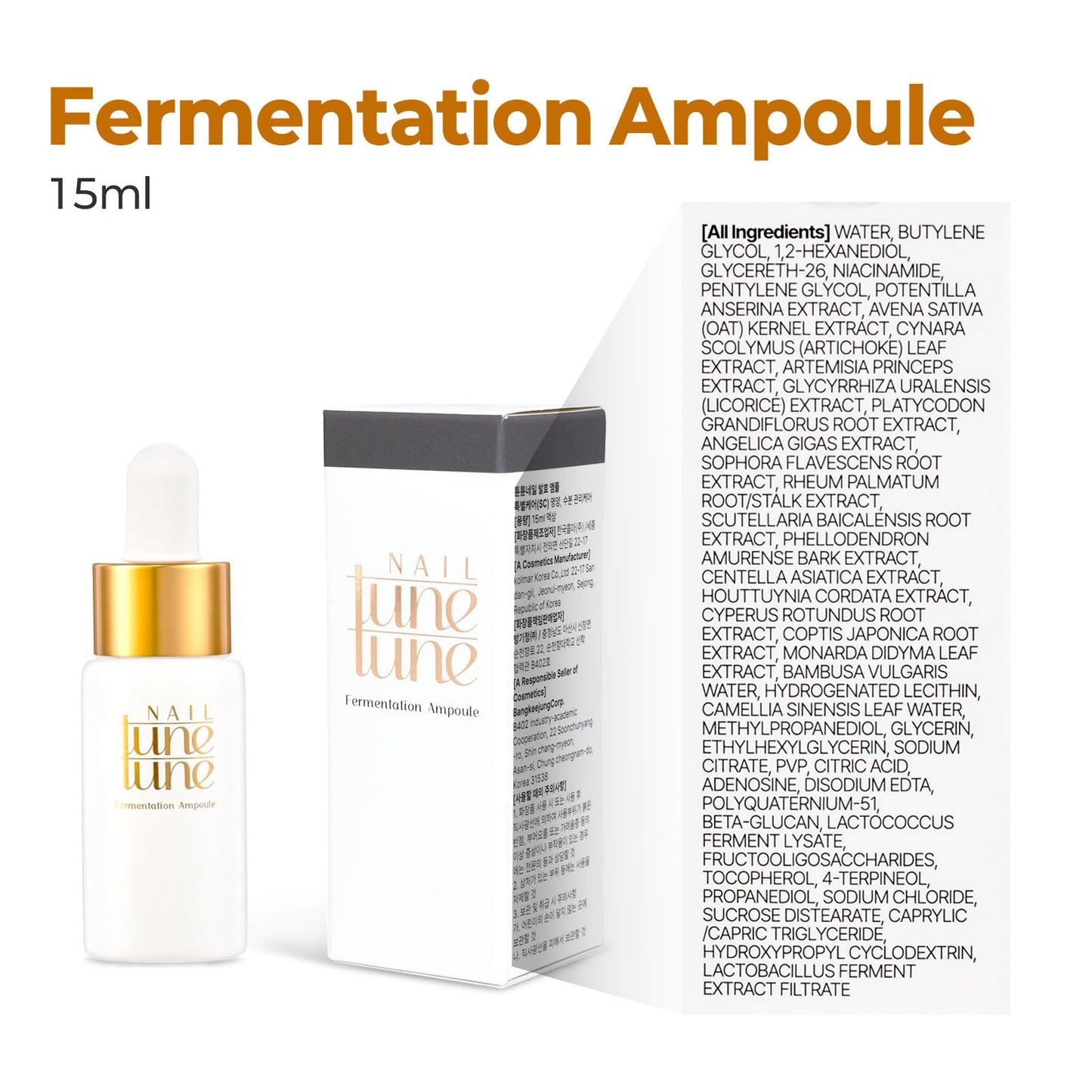 TuneTune Korean Made Fermented Nail Ampoule 15ml | Hydrating Cuticle & Nail Care Ampoule | Lightweight Nail Oil for Dry Cuticles & Brittle Nails | Fast-Absorbing Korean Nail Care Treatment