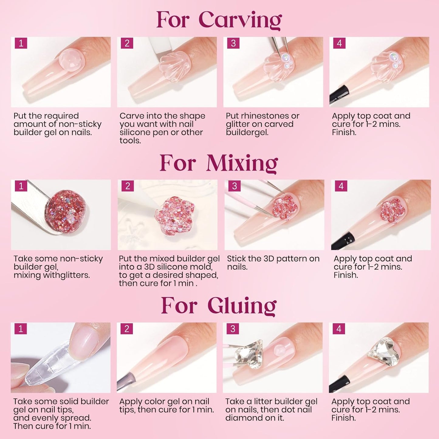 MIZHSE Solid Builder Gel for Nails, Clear Non-Sticky Sculpting Gel, 3D Nail Art Carving Building Modeling Hard Nail Extension Soak Off UV/LED Nail Art Salon Home DIY 15g