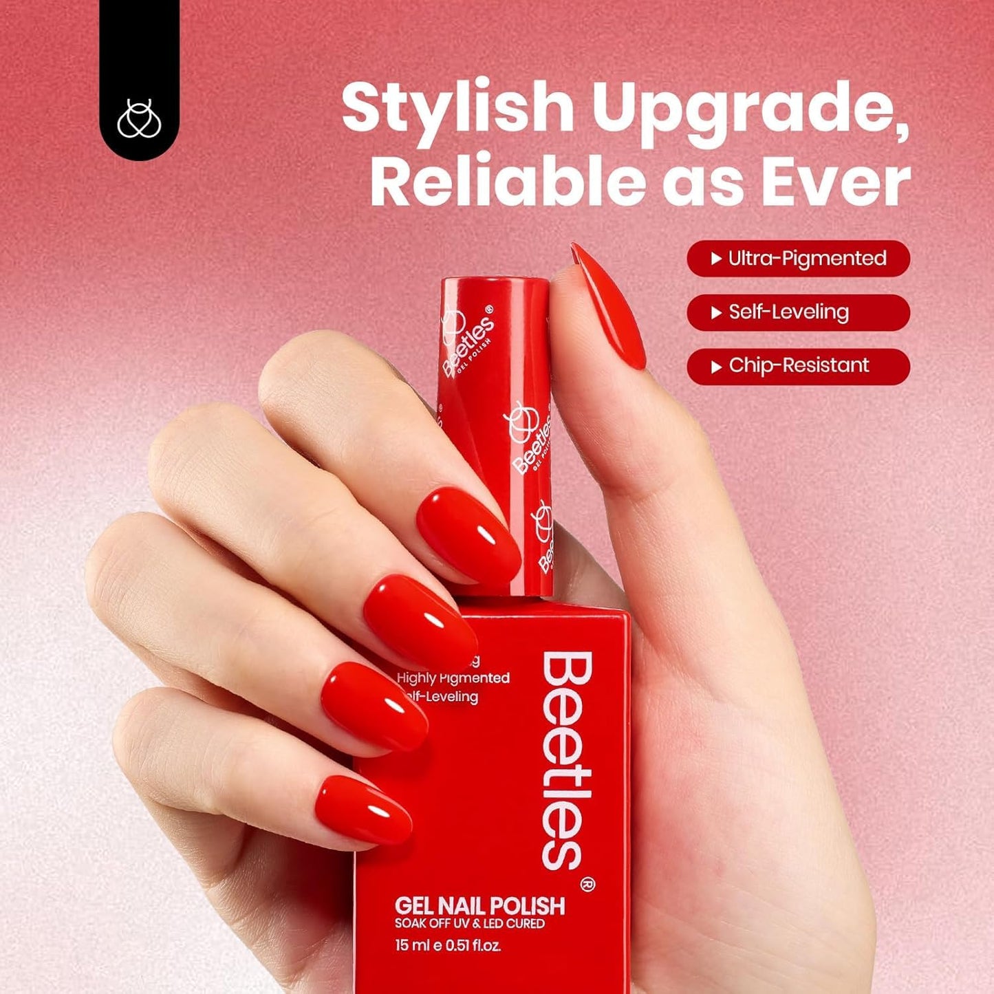Beetles Red Gel Nail Polish 15ml 0.51 FL.OZ Red Color Soak Off U V LED 4th of July Gel Polish Nail Art Design Patriotic Manicure Salon DIY Home Colorful Bottle for Women
