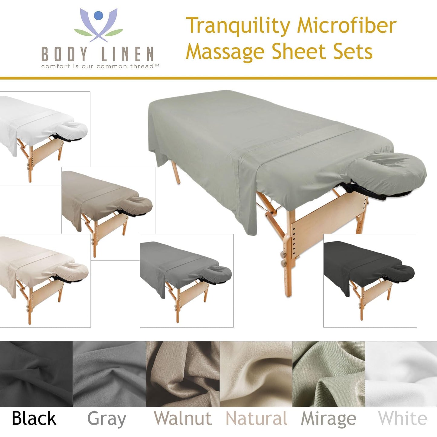 Body Linen Tranquility Microfiber Massage Sheet Sets Lightweight, Long-Lasting Microfiber Massage Table Sheet Set - Stain-Resistant, Soft and No Pilling - 1 Pack, Mirage Gray