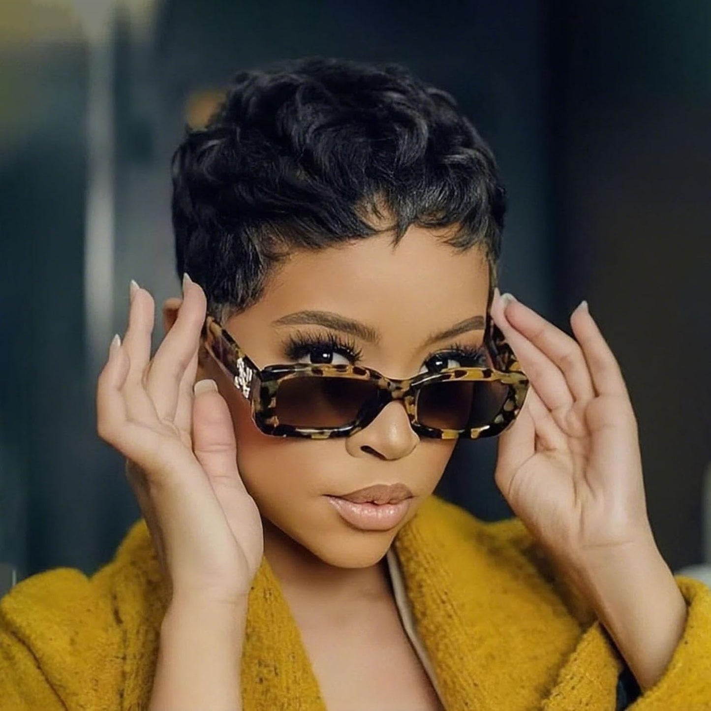 Waveme Short Human Hair Wigs for Black Women Put on and Go Glueless Wig Short Curly Wigs Pixie Cut Curly Wigs With Bangs Black 1b Color