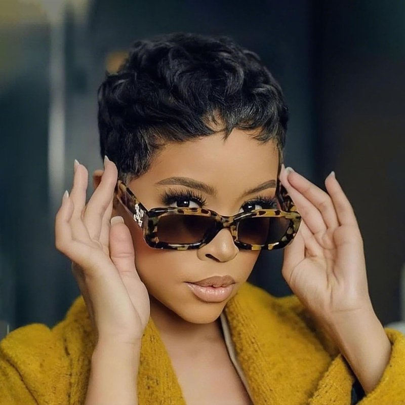 Waveme Short Human Hair Wigs for Black Women Put on and Go Glueless Wig Short Curly Wigs Pixie Cut Curly Wigs With Bangs Black 1b Color