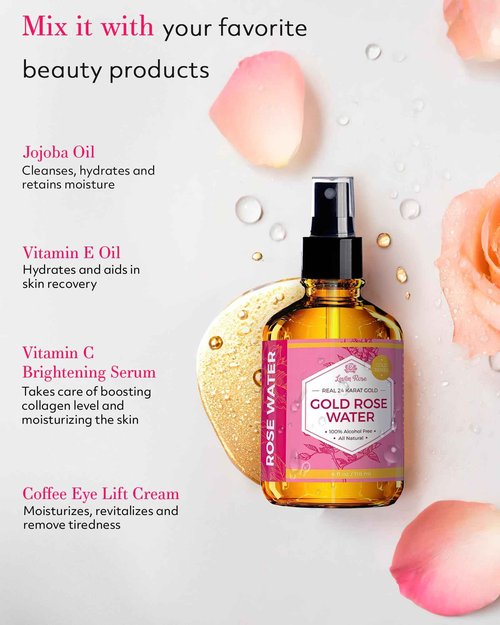 24 Karat Gold Rose Water Toner by Leven Rose Natural Moroccan 24K Rosewater Toner 4 oz