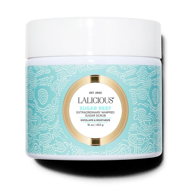 LALICIOUS Sugar Reef Exfoliating & Moisturizing Body Scrub | Sugar & Coconut Oil | Pre-Shave Scrub for Ingrown Hairs & Razor Bumps | Gently Buffs & Smooths Sensitive Skin | No Parabens | Large 16oz