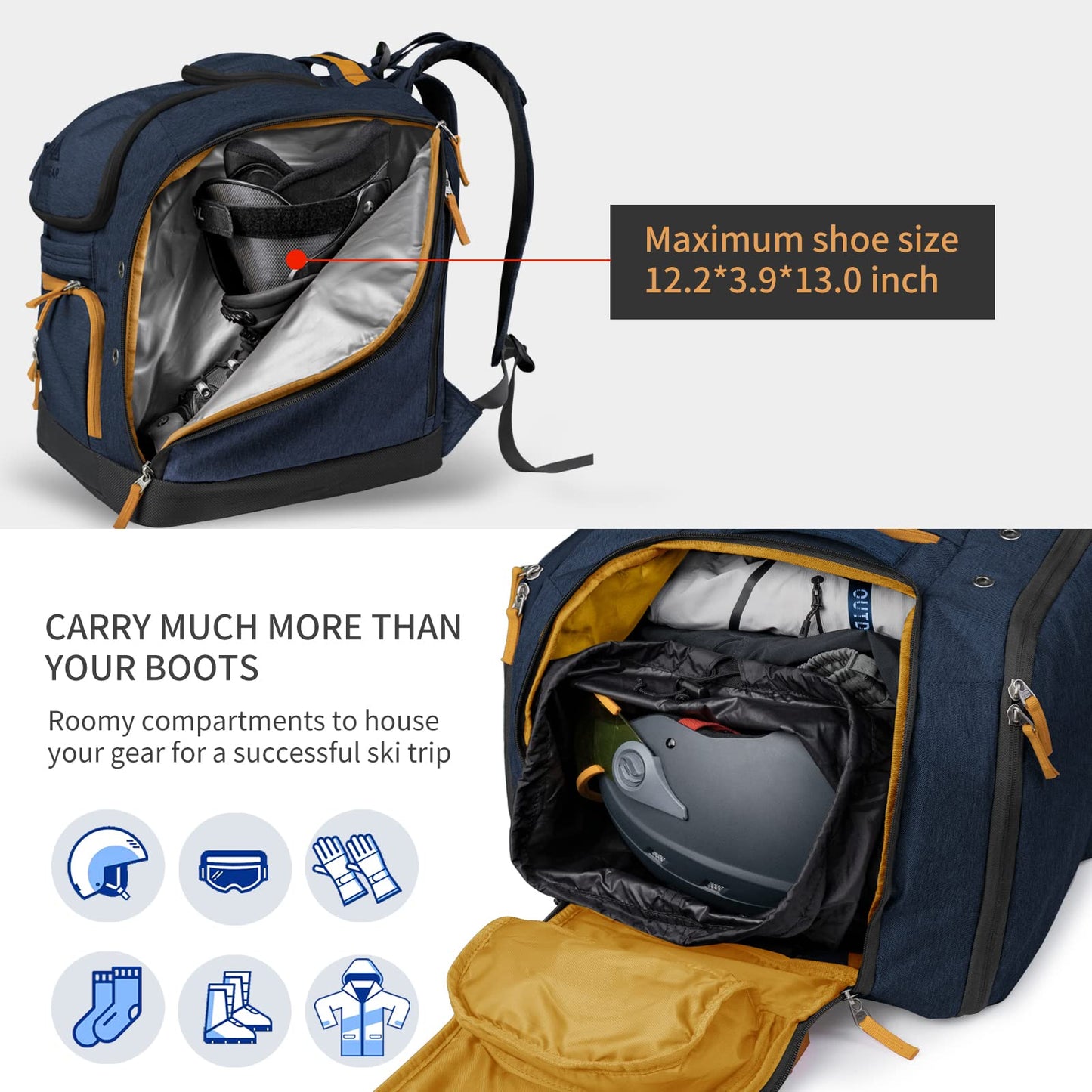 Unigear Ski Boot Bag - 60L Fully Padded Ski Snowboard Boot Travel Backpack for Ski Helmet,Goggles,Gloves,Jackets and Accessories