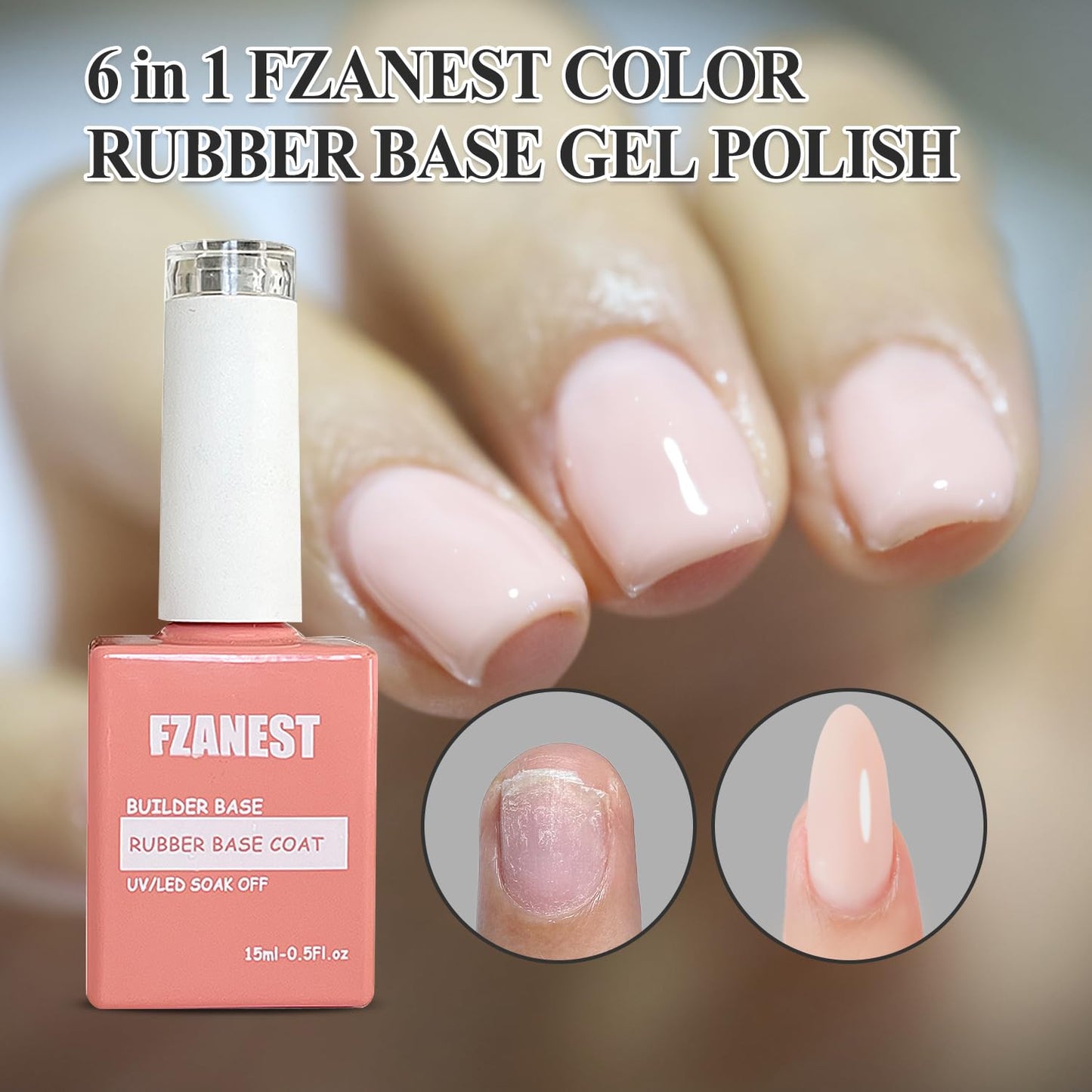 FZANEST Builder Gel Milky White Gel Polish Rubber Base For Nail Strengthener Extension LED Lamp Cured Color Base Nail Polish in Bottle