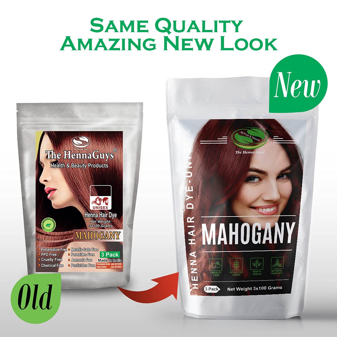 Mahogany Henna Hair & Beard Color | Natural Plant-Based Dye - 3 Packs, 100 Grams