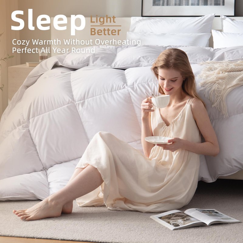 WENERSI Hungarian Down Feather Fiber Comforter Cal King Size,Hotel Style Bedding Comforter,750+ Fill Power,1200TC,100% Organic Cotton Fabric,All Season White Duvet Insert with 8 Corner Tabs