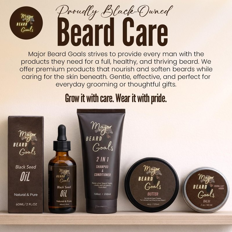 Major Beard Goals Black Seed Beard Oil for Men - 100% Cold Pressed Black Cumin Seed Oil for Beard Growth, Strengthens, Conditions, and Hydrates - Hair, Beard, and Mustache Oil for Dry Skin - 2oz