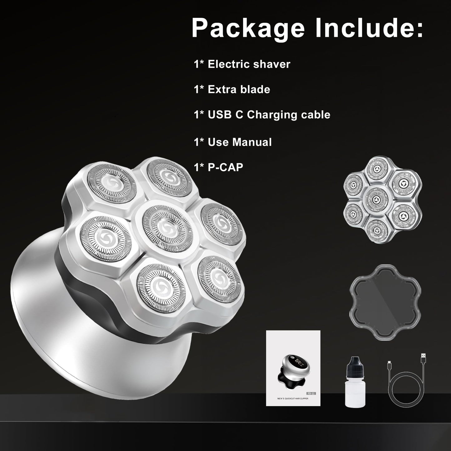 KOMINGDON Head shavers for Bald Men,Upgraded 7D Bald Head Electric Razors,-IPX6 Waterproof Dry Wet Rotary Shavers/Razor for Balder with an Extra agnetic Head(White)