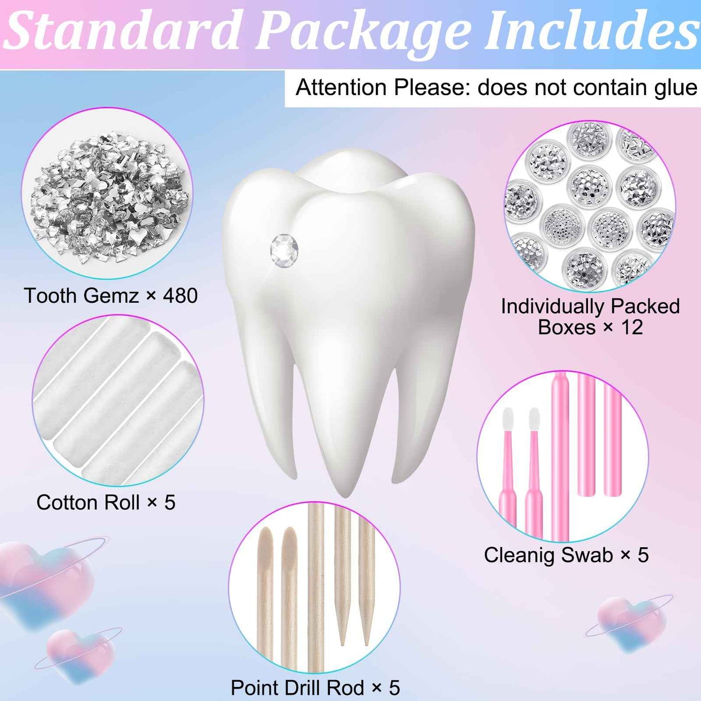 Leelosp 480 Pcs Tooth Gem Kit DIY Teeth Crystals Jewelry Fashionable Teeth Gems Kit Artificial Crystal Tooth Reflective Ornaments (Without Glue) (White)