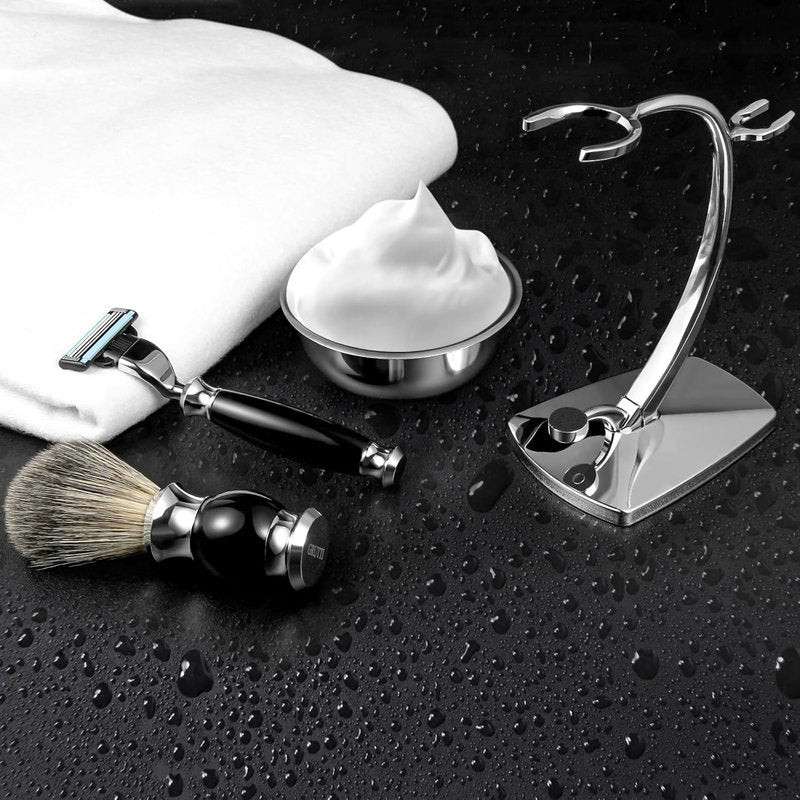GRUTTI Shaving Bowl and Stand Set with Magnetic Base - 304 Steel Bowl & Chrome-Plated Alloy Stand, All-in-One Storage, Fits Most Razors & Brushes (Bowl & Stand Only)