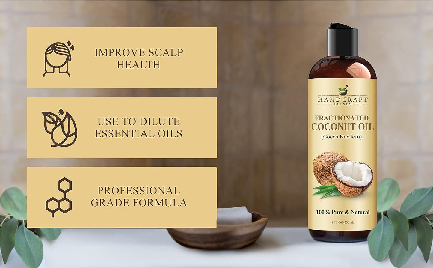 Handcraft Blends Fractionated Coconut Oil - 8 Fl Oz - 100% Pure and Natural - Premium Grade Carrier Oil for Skin and Hair - Hair and Body - Massage