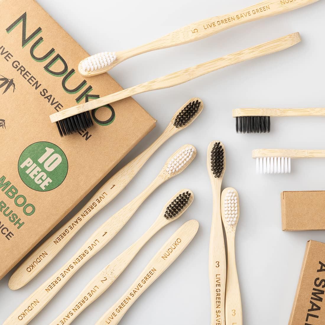 Biodegradable Bamboo Toothbrushes, 10 Piece BPA Free Soft Bristles Toothbrushes, Natural, Eco-Friendly, Green and Compostable